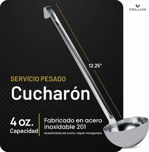Vista 2 de Vollum Cucharón de acero inoxidable de 1 pieza, acero inoxidable grueso comercial resistente, 4 onzas