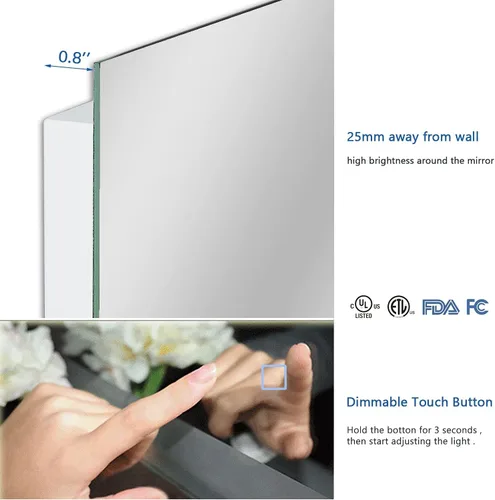 Vista 5 de H&A Espejo LED de longitud completa para pared, espejos de baño de alta calidad para tocador con luces y función antiniebla, control táctil vertical