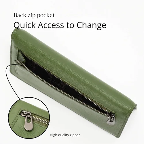 Vista 4 de Bveyzi Billeteras de cuero ultrafino con bloqueo RFID para tarjetas de crédito, billetera plegable para mujer