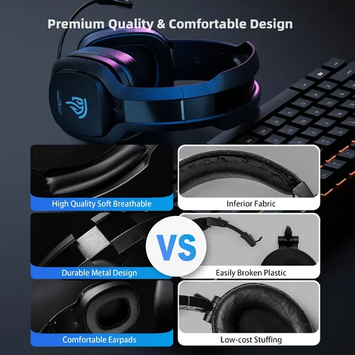 Vista 4 de EasySMX Sleipnir C06W - Auriculares inalámbricos para juegos de 2.4 GHz con micrófono para PC, PS4, PS5, Mac, interruptor, auriculares Bluetooth