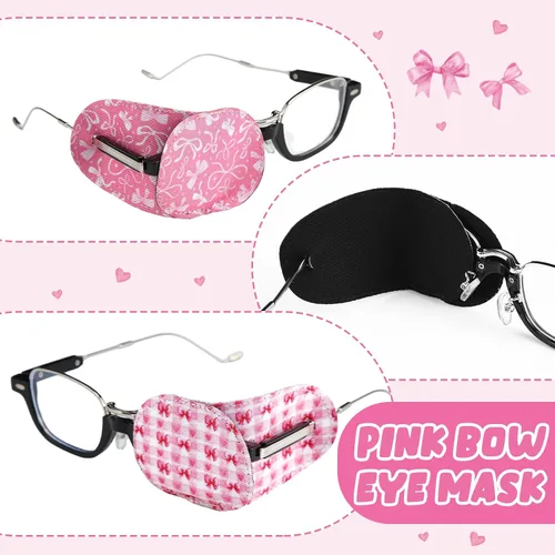 Vista 5 de Kingdder 20 parches de ojos rosas para niños pequeños para lentes izquierdo o derecho, reutilizable, ajustable, lazo de estilo rosa para niñas