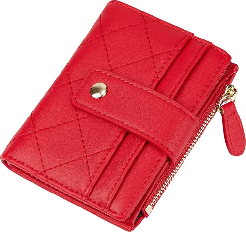 Vista 32 de Cartera de cuero para mujer, pequeña, compacta, plegable, con bolsillo para monedas con cremallera
