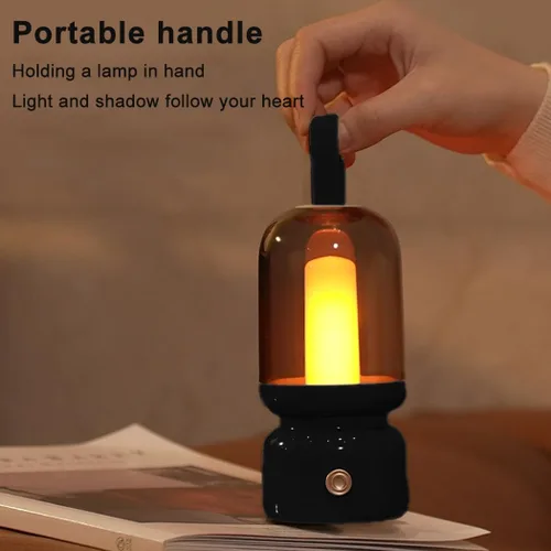 Vista 3 de Lámpara de mesa LED retro portátil, linterna LED vintage con batería inalámbrica, lámpara de escritorio USB, luz nocturna de campamento