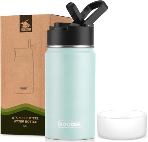 Vista 124 de koodee Botella de agua para niños, botella de agua de acero inoxidable de 12 onzas con aislamiento al vacío para la escuela, botella de agua de boca