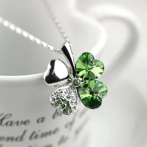 Vista 8 de Collar de trébol de cuatro hojas Joyas de trébol verde del día de San Patricio Buena suerte Collar de trébol verde, aretes, pulsera, broche