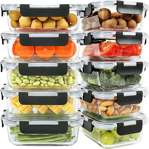Vista 9 de Contenedores de preparación de comidas, 2 compartimentos con cuencos de vidrio con tapas, recipientes de almacenamiento de alimentos, recipientes