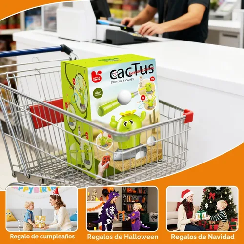 Vista 8 de Cactus 4 en 1 juguetes musicales saltarines, juego de lanzar anillos y lanzador de cohetes pisoteables para niños de 3 a 8 años, juguete deportivo