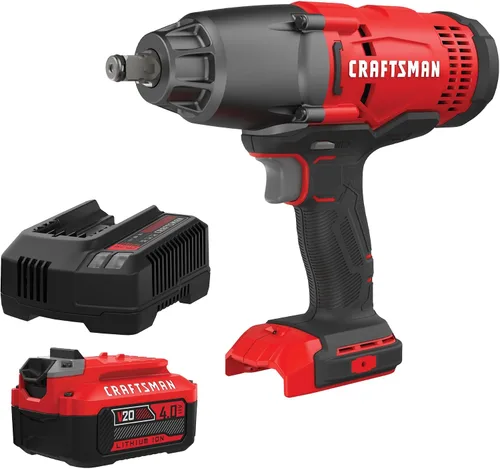 Vista 2 de CRAFTSMAN V20 RP - Kit de llave de impacto inalámbrica de 1/2 pulgada, sin escobillas, batería de 4Ah y cargador incluidos (CMCF900M1) + Juego