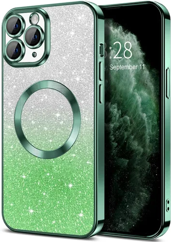 Vista 63 de Hython Funda para iPhone 13 Pro transparente con purpurina magnética [compatible con MagSafe] Protector completo de lente de cámara delgado