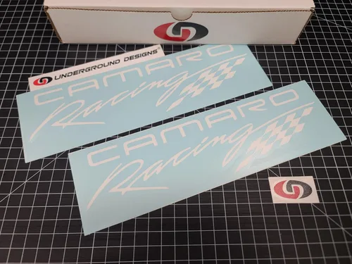 Vista 4 de Camaro Script Racing Calcomanías (2 unidades) Retro Side Rocker Panel Pegatinas LSX LTX Seleccionar Color: (negro brillante)