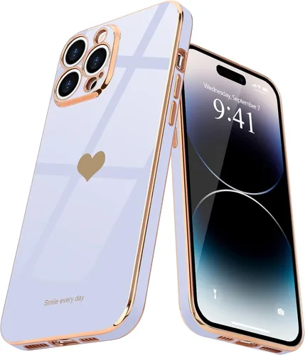 Vista 9 de Teageo Funda para iPhone 14 Pro Max para Mujeres y Niñas Lindo Corazón de Amor Lujoso Chapado Suave Brillante Cubierta Trasera Elevada Protección