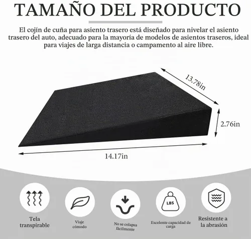 Vista 2 de Cojín de cuña para asiento de coche, cómodo cojín de espuma ergonómico con diseño en ángulo, almohadilla de asiento para coche, cojín de apoyo