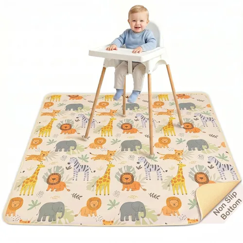 Vista 15 de Basumee Tapete de salpicaduras para silla de bebé, impermeable, tapete de juego para debajo de la silla alta, tapete para atrapar alimentos