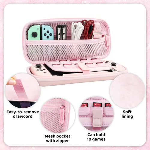 Vista 3 de RHOTALL Cute Sakura Carrying Case Set for Nintendo Switch OLED,Pink Flower Accessories Bundle for Switch OLED with Hard Case, Screen Protector, 4