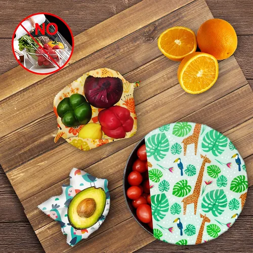 Vista 4 de Envoltura de cera de abeja reutilizable, paquete de 9, envolturas de cera de abejas ecológicas para alimentos, orgánica, sostenible, biodegradable