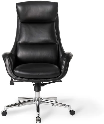 Vista 6 de Glitzhome Mid-Century Modern Air Leatherette Silla de oficina giratoria ajustable con respaldo alto, color negro