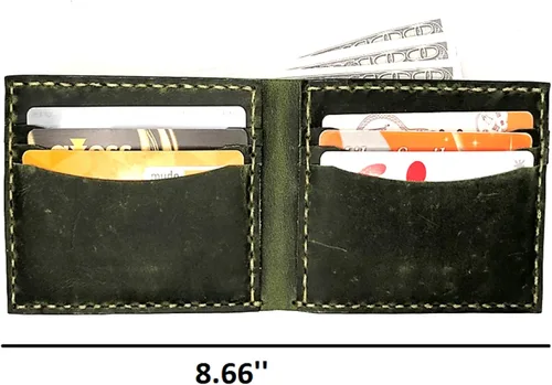 Vista 5 de Cartera de cuero para hombres I Crazy Horse I Slim Wallet para hombres y mujeres diseño único para hombre I Best Gift Idea forro polar verde