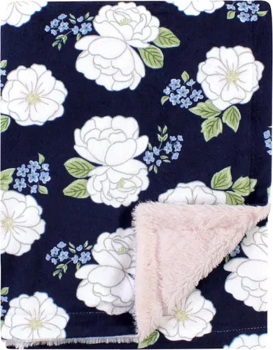 Vista 28 de Hudson Baby Infant Girl Plush Blanket with Furry Binding and Back, Navy Bold Floral, One Size (Pack of 2)
