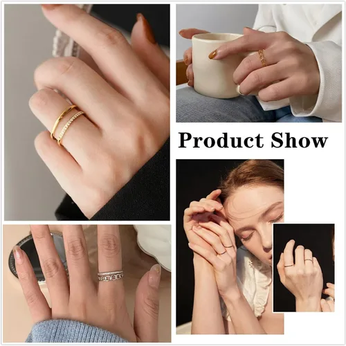 Vista 2 de Honsny Juego de anillos apilables chapados en oro de 14 quilates para mujer, anillos apilables para nudillos, anillos de plata finos y delicados