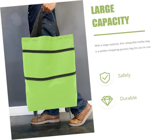 Vista 3 de Bolsa de lavandería plegable con ruedas grandes reutilizables para necesidades diarias Versátil Verde