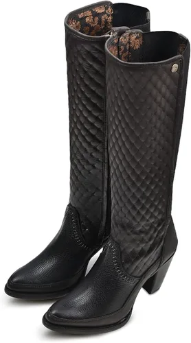 Vista 7 de CUADRA Botas altas para mujer en piel bovina con cremallera, color negro