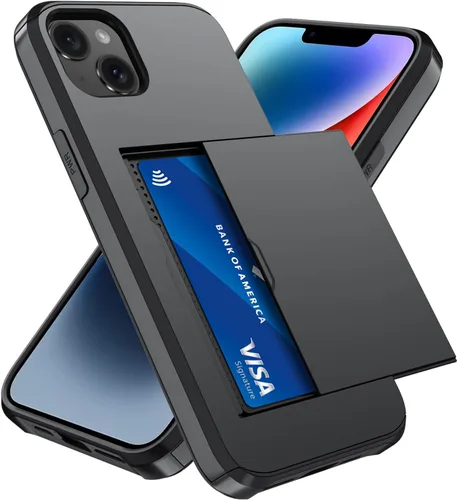 Vista 76 de Qinmay Funda compatible con iPhone 7 Plus/8 Plus con tarjetero, doble capa a prueba de golpes, funda protectora resistente con ranura oculta Negro