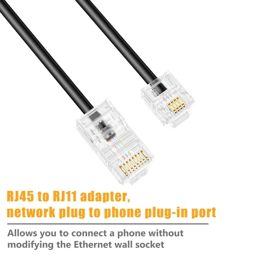 Vista 3 de Uvital Adaptador RJ11 a RJ45, 1 paquete RJ45 hembra a RJ11 macho para teléfono fijo, adaptador de conector de teléfono negro a Ethernet con cable