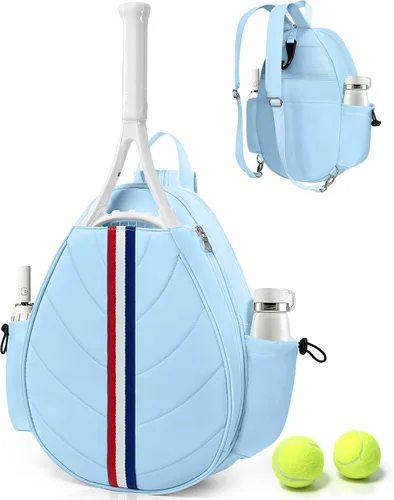 Vista 9 de Bolsa de tenis, mochila de tenis resistente al agua para mujeres y hombres, diseño de bandolera acolchada para tenis, pickleball, raquetas