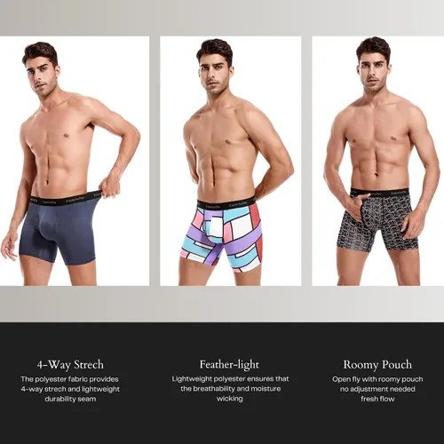 Vista 6 de Ropa Interior Atlética para Hombre, Boxer Bóxer 15 cm de Transpirabilidad para Hombre, Paquete, Anti Rozaduras, Bragueta 1