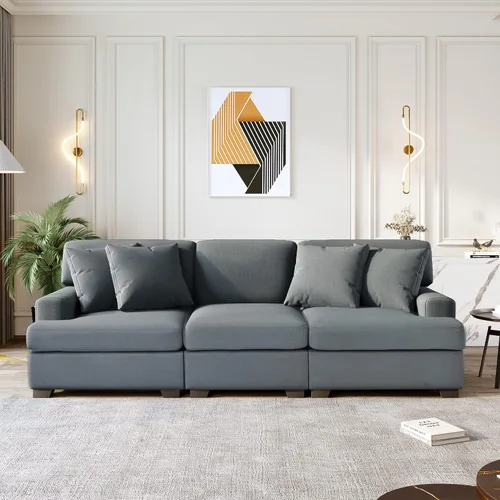 Vista 12 de Moderno sofá modular grande en forma de U, sofá cama convertible con diván reversible para sala de estar, asiento de almacenamiento, adecuado