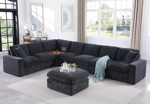 Vista 43 de Ball & Cast - Sofá modular en forma de L de 147 pulgadas para sala de estar con diván reversible y cojines de respaldo extraíbles, juego de sofá