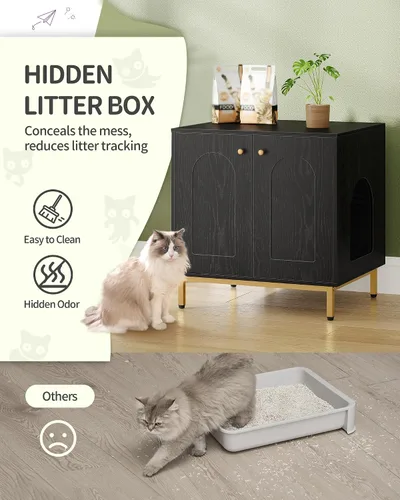 Vista 6 de Hzuaneri Gabinete Oculto para Caja de Arena para Gatos, Mueble Oculto para Caja de Arena, Casa de Madera para Gatos, Mesa Lateral, Sala de Estar