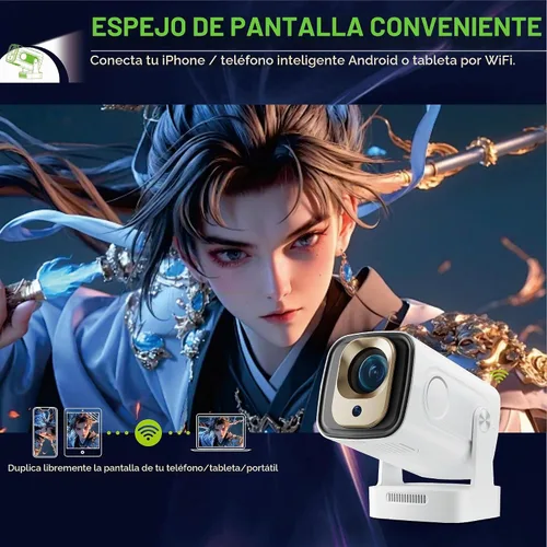 Vista 8 de Proyector portátil de enfoque automático, mini proyector con WiFi y Bluetooth nativo 1080P compatible con resolución 4K con BT5.4 WIFI6 300 ANSI