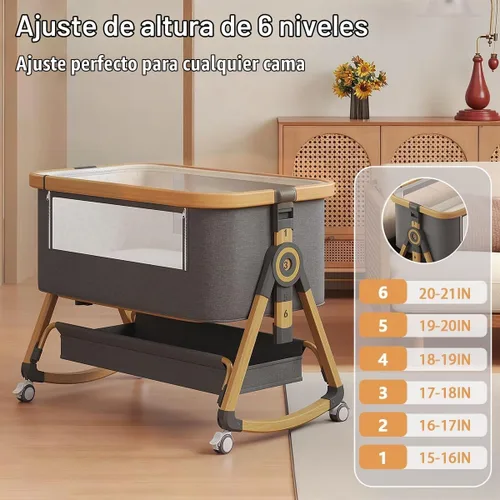 Vista 3 de Moises para Bebe - Moisés para bebé portátil 4 en 1 con ruedas, cómodo colchón y cesta de almacenamiento, moises para bebe de 6 alturas ajustables