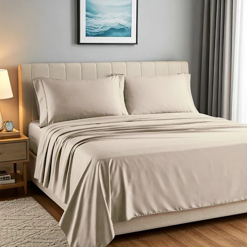 Vista 21 de Carressa Linen Juego de 2 fundas de almohada 100% de algodón egipcio de la serie 1500 de lujo tamaño estándar/Queen (beige), suaves como la seda