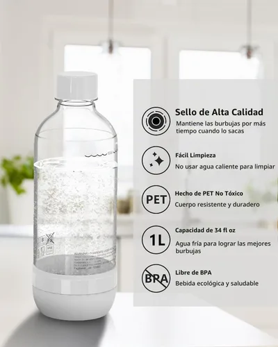 Vista 3 de Botellas para hacer refrescos, botellas de agua con gas reutilizables de 1 litro, botellas de carbonatación reutilizables, botella de repuesto
