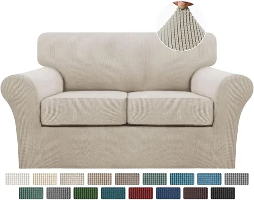 Vista 115 de Turquoize 2 fundas para sillas de sala de estar, funda de sofá con fundas de cojín individuales, funda de muebles para sillas (silla, beige biscotti)