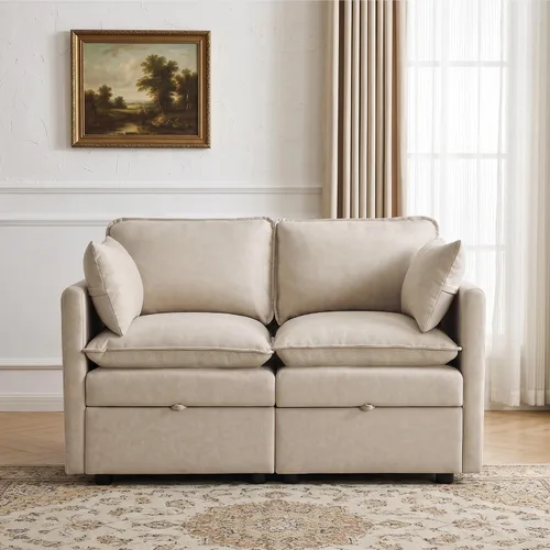 Vista 89 de Otomana cuadrada grande de 27 pulgadas con almacenamiento, reposapiés tapizado moderno con patas antideslizantes para sofá, mesa de café, sala