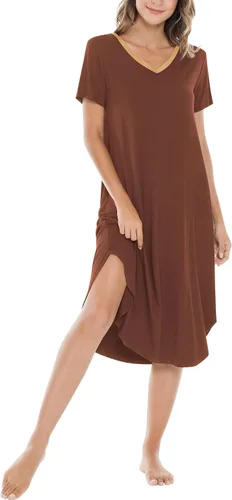 Vista 26 de NACHILA Bamboo Viscose Nightgowns for Women Cooling Short Sleeve Sleepshirt A-aqua Green
