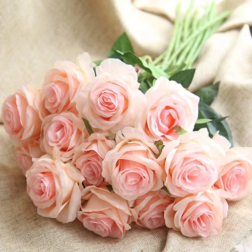 Vista 4 de AMZALI 10 unidades de flores artificiales, flores de rosa de seda artificiales de aspecto real, flores rosas para decoraciones del hogar, ramo
