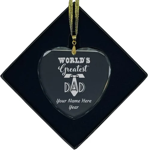 Vista 6 de LaserGram Personalized Glass Christmas Ornament, World's Greatest Dad, Custom Laser Engraved Gift Idea (Diamond Shape)