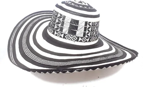 Vista 5 de col-p Sombrero colombiano Sombrero Sinuano Arrow Cane Caña Flecha Vueltiao Hecho por Auténticos Indígenas Colombianos, Negro & blanco