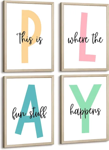 Vista 10 de Arte de pared para sala de juegos para niños, decoración de pared para habitación de niños, impresión en lienzo para sala de juegos para bebés
