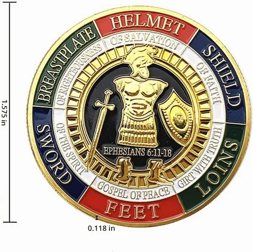 Vista 5 de Moneda de desafío de armadura de Dios, Medallón de coleccionista de monedas de oración