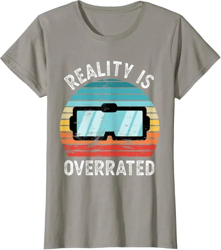 Vista 28 de Reality is Overrated VR - Camiseta divertida de regalo de realidad virtual, Negro, S