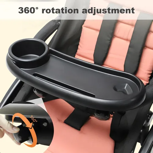 Vista 3 de 1 bandeja de aperitivos para cochecito de bebé con soporte para tazas y soporte para teléfono, bandeja universal para refrigerios, bandeja extraíble