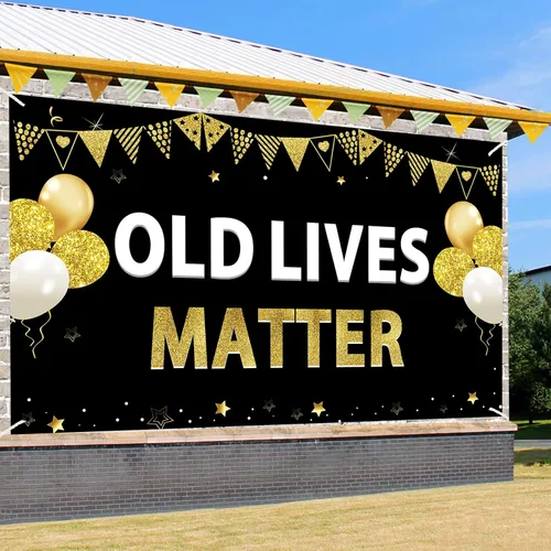 Vista 3 de Cartel de cumpleaños de Old Lives Matter para hombres, divertido cartel de cumpleaños negro dorado para adultos, suministros de fiesta de fondo, 30
