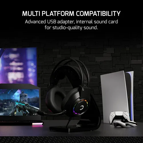 Vista 6 de GAMEPOWER Voldon Rainbow Gaming Headset - Sonido envolvente virtual 7.1, auriculares con cable con controladores de 1.969 in, micrófono