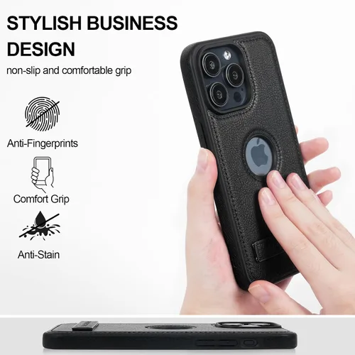 Vista 3 de Funda de cuero para iPhone 13 Pro, funda protectora delgada con función atril a prueba de golpes, soporte invisible integrado compatible con iPhone