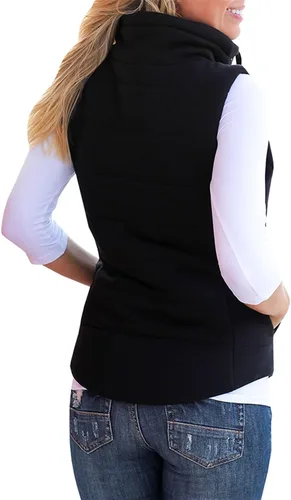 Vista 3 de Valphsio Women Casual Quilted Puffer Vest Lightweight Jacket with Pockets Negro